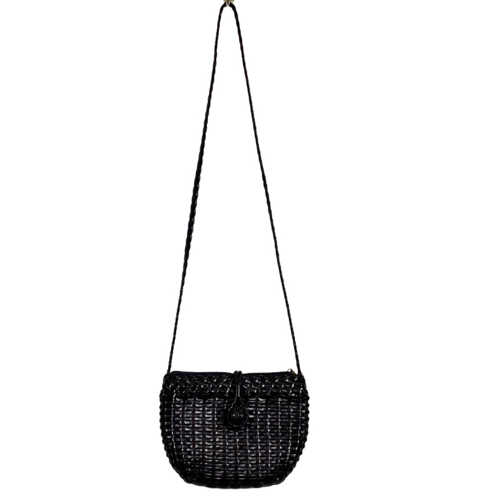 COLE HAAN WOVEN BASKETWEAVE BROWN LEATHER CROSSBODY SHOULDER BAG PURSE MADEITALY - Picture 2 of 7